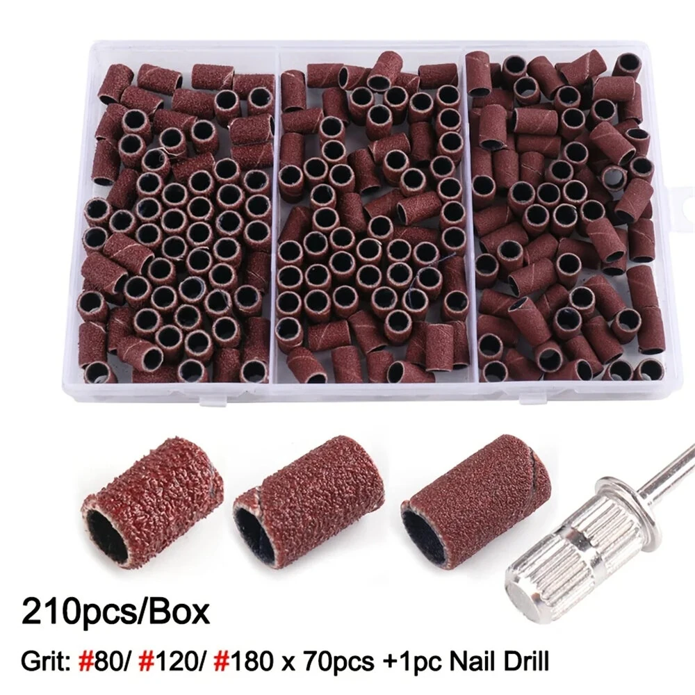 Professional Nail Sanding Bands Set - 210pcs for Electric Manicure Machine | 80/120/180 Grit Drill Accessories - Image 2