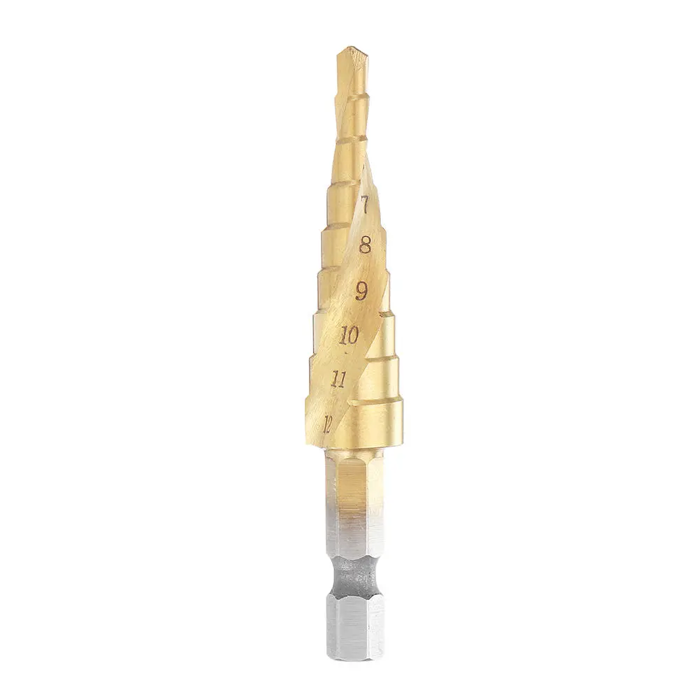 Drillpro HSS Titanium Step Drill Bit | 4-12mm Spiral Grooved Cone Bit - Image 3