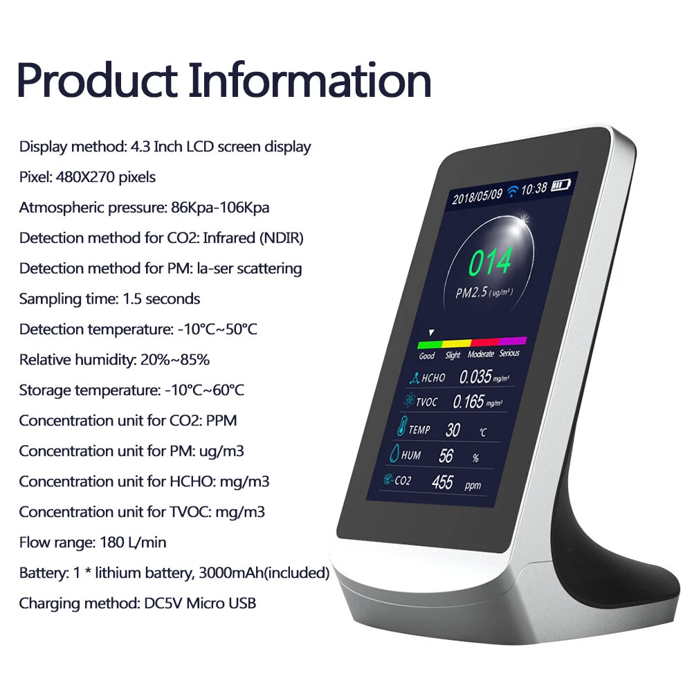 DM72B WiFi Air Quality Monitor - CO2 PM2.5 HCHO TVOC Tester | Tuya Compatible - Image 5