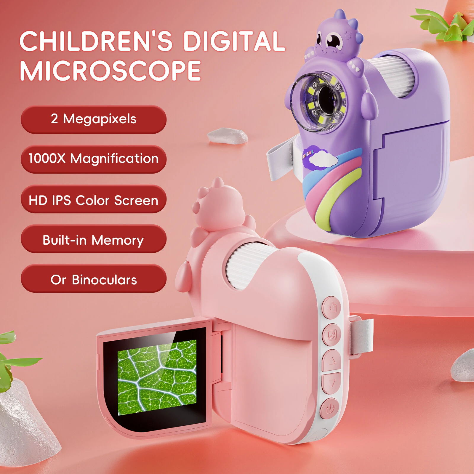 Children's Digital Microscope 1000X Magnification | 2MP Camera 1080P - 2 IPS Screen LED Light - Portable STEM Tool for Kids - Image 4