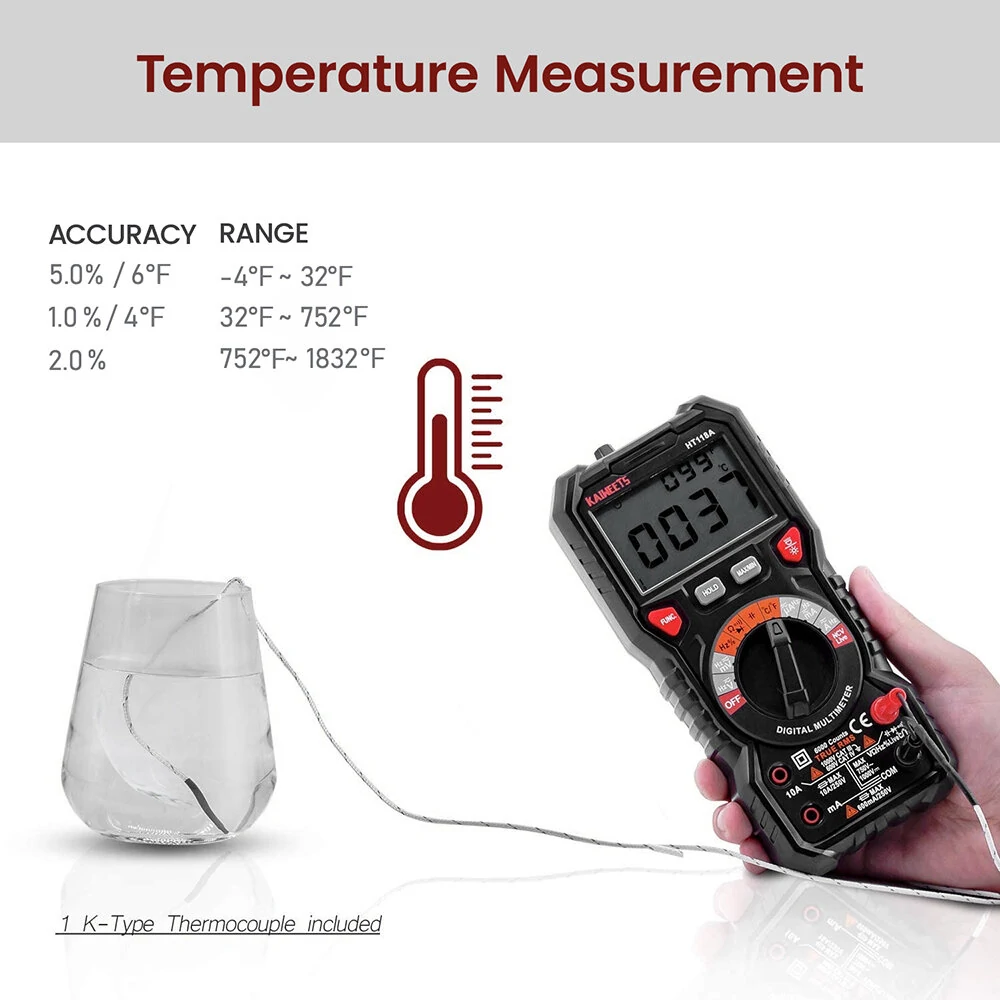 KAIWEETS HT118A Digital Multimeter TRMS 6000 Counts AC/DC - True RMS with Flashlight - Image 4
