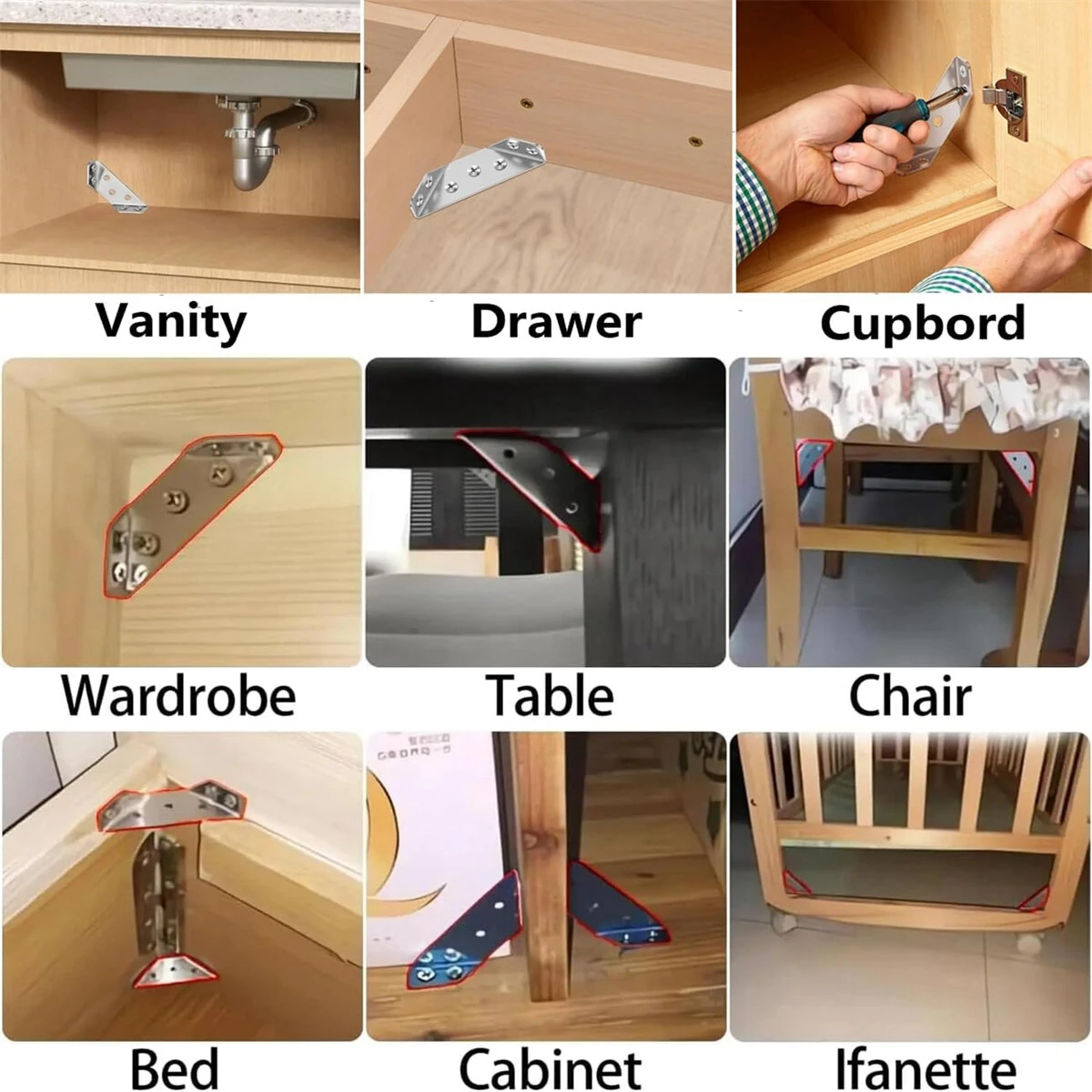 Furniture Corner Connector 20PCS - Universal Stainless Steel L Brackets for Shelves Tables - Image 5