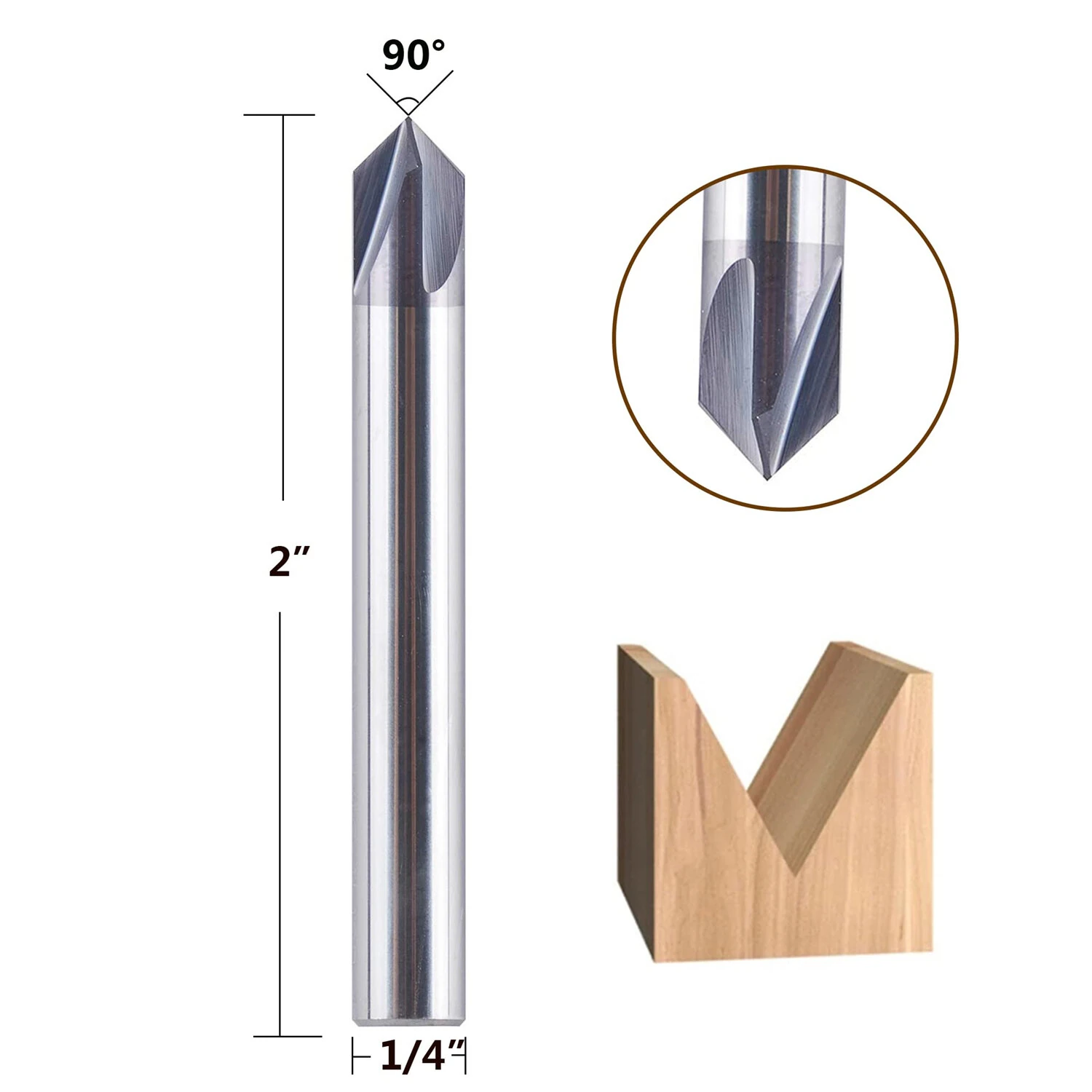 Carbide Chamfer End Mill Router Bit | 1/4 Inch Shank 4 Flute TiAlN Coated | 45 60 90 Degree V Groove for Wood Metal CNC - Image 4
