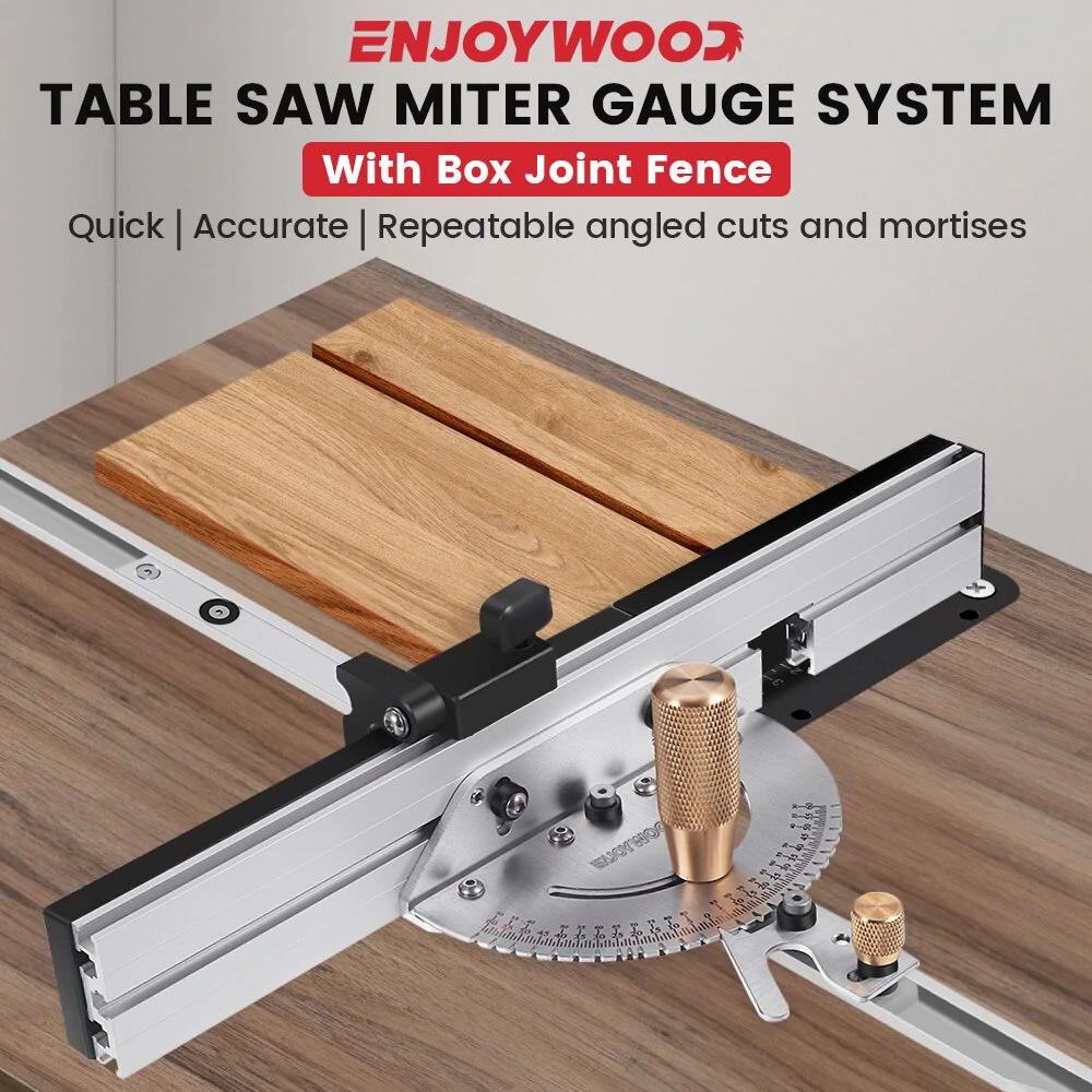 ENJOYWOOD 27 Angle Miter Gauge - 450mm Brass Handle with Box Joint Jig - Image 2