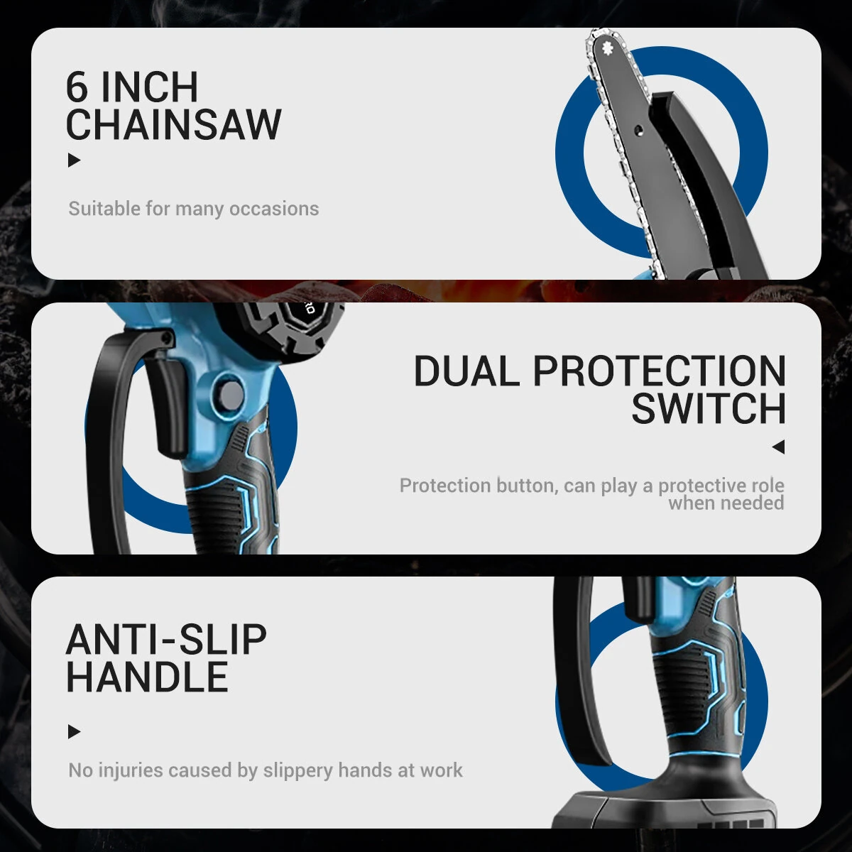 Drillpro 6 Inch Mini Cordless Chainsaw | Ultra-Light & Safe | Garden Pruning Tool - Image 3
