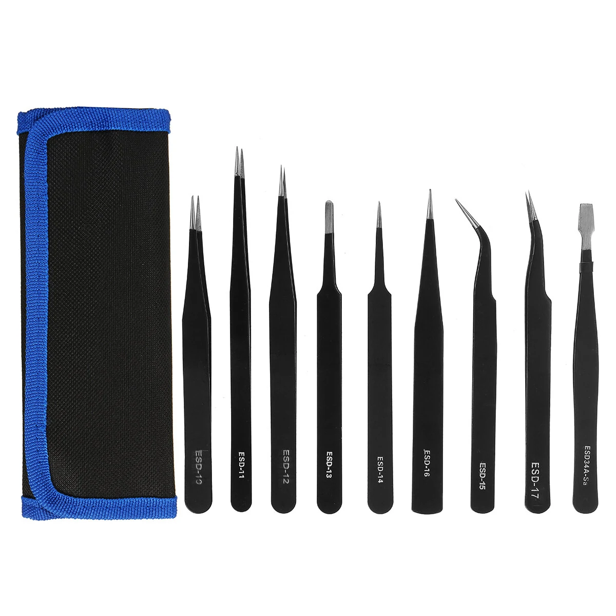 Precision Tweezers Kit - 9Pcs Curved & Straight Steel Tips for Soldering - Image 5