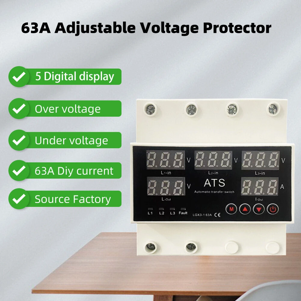 Three-Phase Digital Voltage Protector 63A 220V | Auto-Switching & Real-Time Monitoring - Image 3