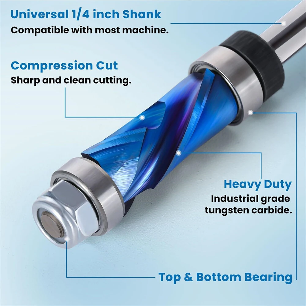 Whiteside Router Bits 1/4 Inch Shank Compression Flush Trim Bit | 1/2 Cutting Diameter | Top & Bottom Bearing - Image 4
