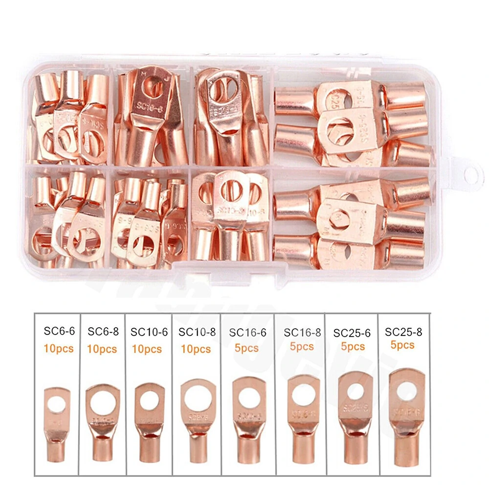 60pcs SC6-25 Copper Ring Terminals | Bare Cable Crimp Connectors Kit - Image 3
