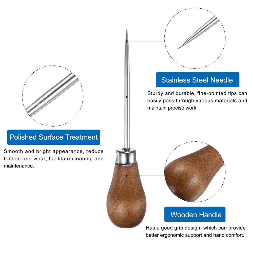 Single Gourd Awl - Wooden Handle Leather Punching Tool | 4.53 Polished for DIY - Image 2