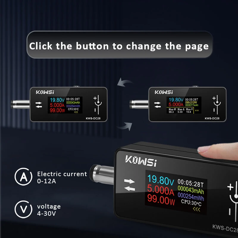 KWS-DC28 Digital Ammeter | 4-30V 12A Tester | 0.96-inch TFT Display | High Precision - Image 3