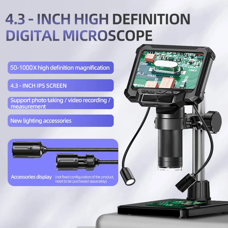 HD Digital Microscope 5X-1000X | 4.3 IPS Screen 12MP 1080P | 8 LED Lights Type-C - Image 2