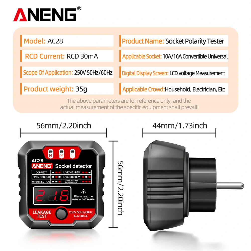 ANENG AC28 Socket Tester - UK US EU Plug Voltage Detector | Digital Display Polarity Phase Check - Image 5
