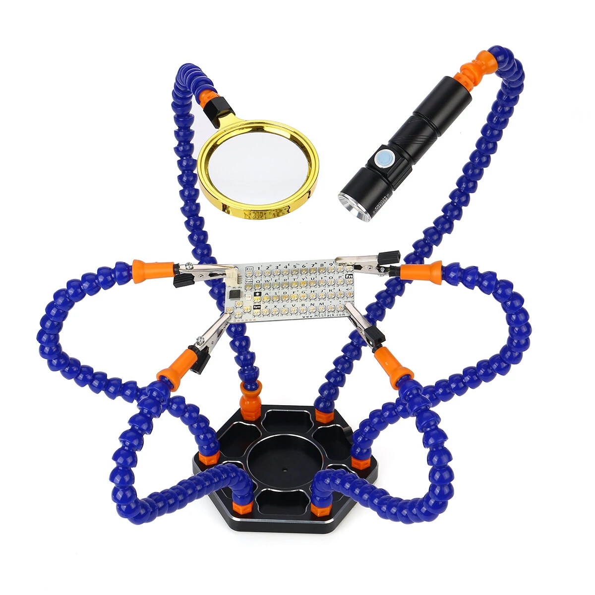 Flexible Soldering Helping Hands with Magnifier & Light | 3rd Hand PCB Holder - Image 2
