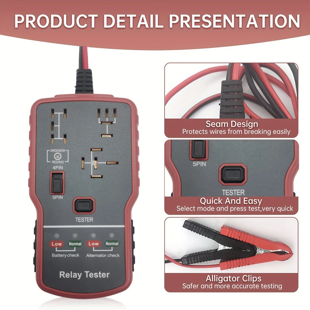 12V LED Car Battery & Relay Tester - Quick Diagnostic Tool for Automotive Electrical - Image 3