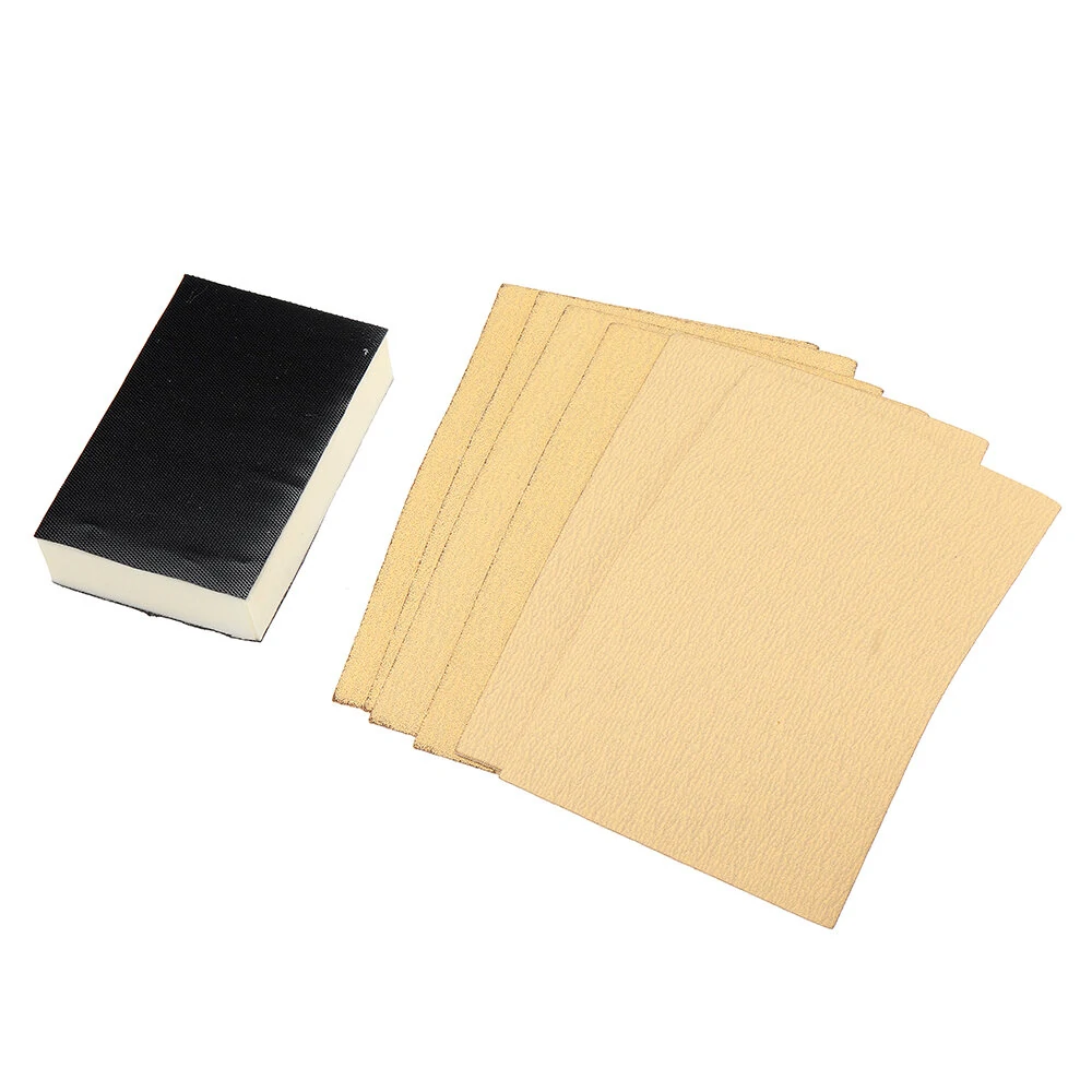 3M 154x100mm Flocking Yellow Sandpaper | 7-Piece Kit with Sponge Block - Image 2