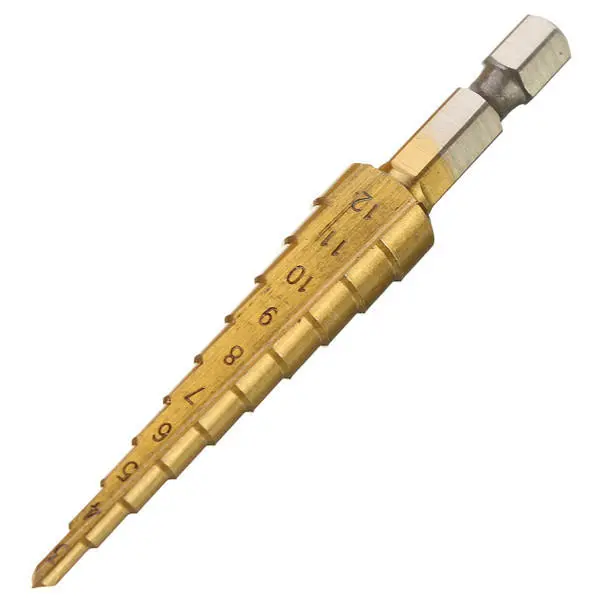 Drillpro 3-12/4-12/4-20mm HSS Titanium Step Drill Bits | 3-Piece Set with Center Punch - Image 5