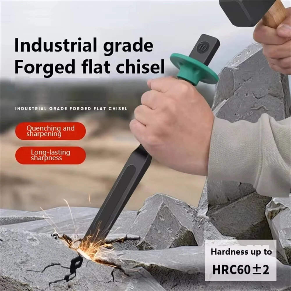 Heavy Duty 6-12 Inch Flat Masonry Chisel | Concrete Demolition & Carving Tool with Hand Guard - Image 3