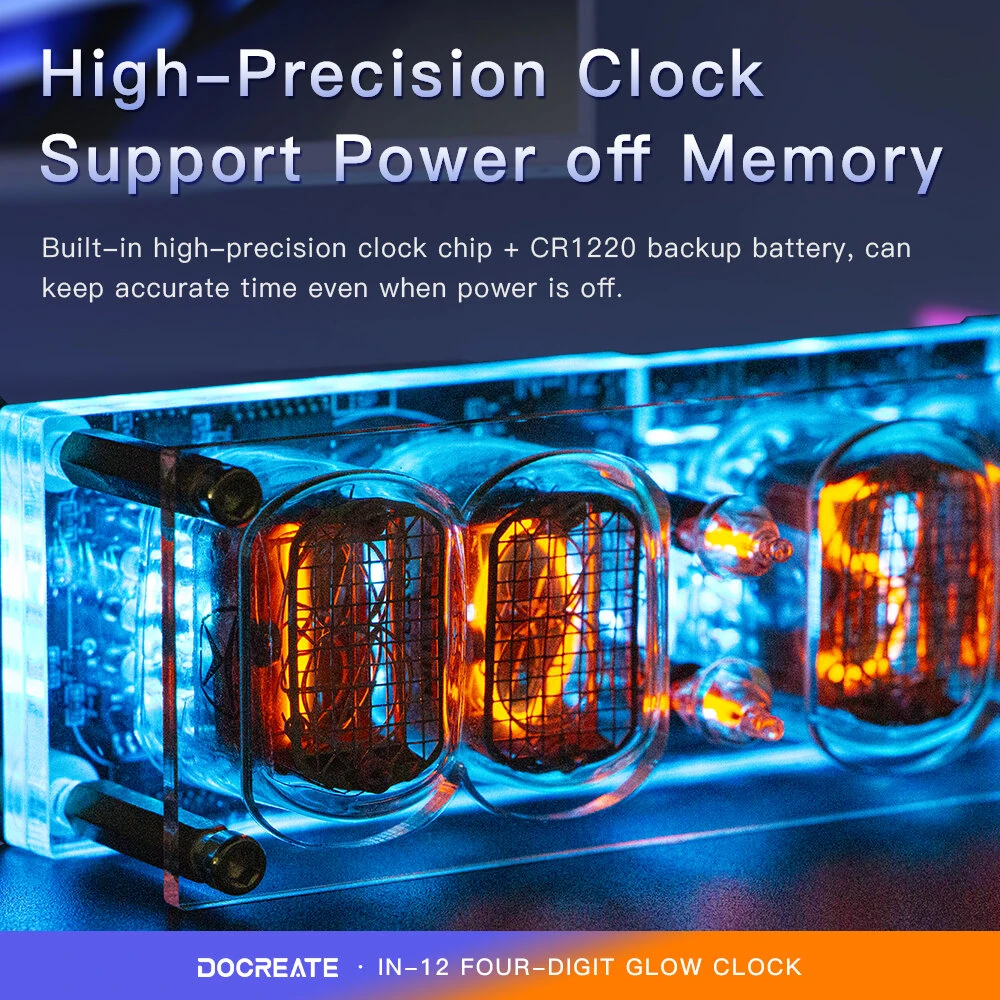 IN-12 Glowing Clock - 4-bit Retro LED Display with 4 Dials | Desktop Accessories - Image 3