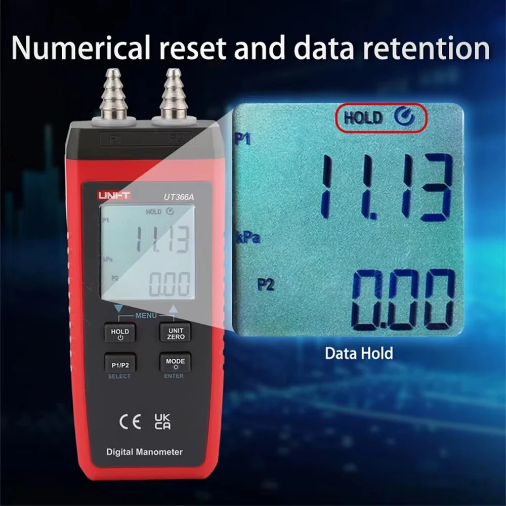 UNI-T UT366A Digital Manometer - Wind Speed & Air Pressure Gauge | Compact & Energy Saving - Image 4