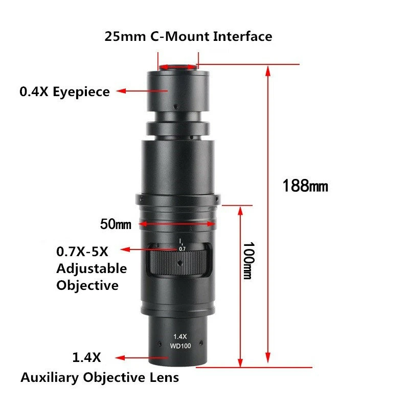 KOPPACE Industrial Microscope Lens | 0.4X Eyepiece 0.7X-5X Zoom | 13X-91X Magnification C-Mount - Image 2
