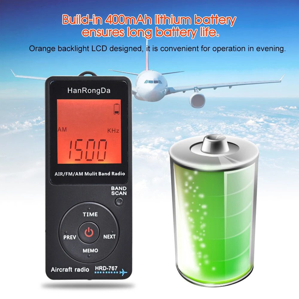 HRD-767 Aviation Band Radio | AM/FM/AIR Bands | Digital Display & 400mAh Battery - Image 4