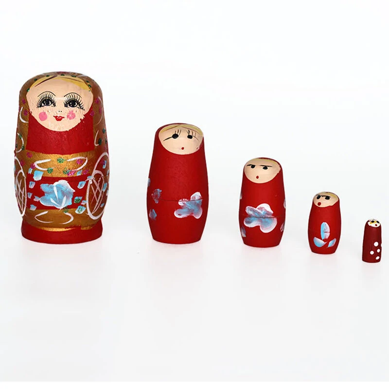 5Pcs Hand Painted Wooden Russian Nesting Matryoshka Dolls - Durable Decor Set - Image 2