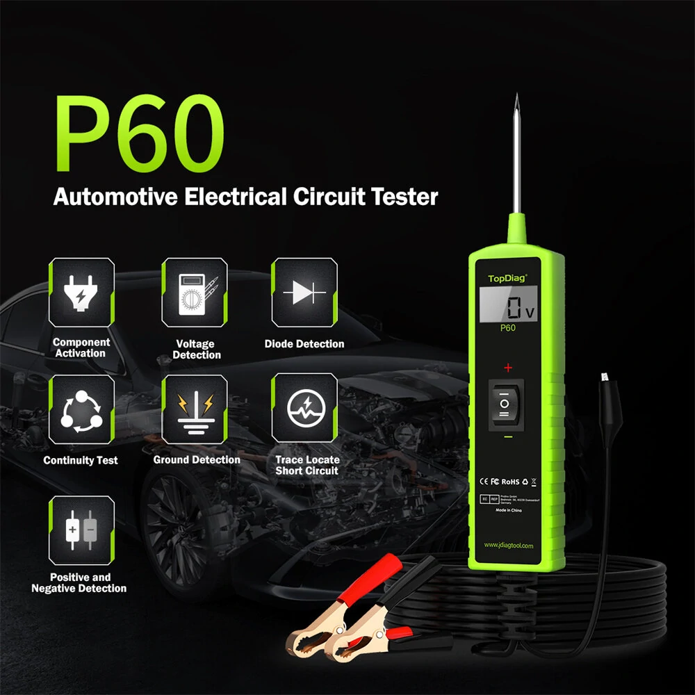 JDiag P60 Automotive Circuit Tester | 0.3-70V Voltage & Diode Tester | Multi-Use Vehicle Diagnostic Tool - Image 2