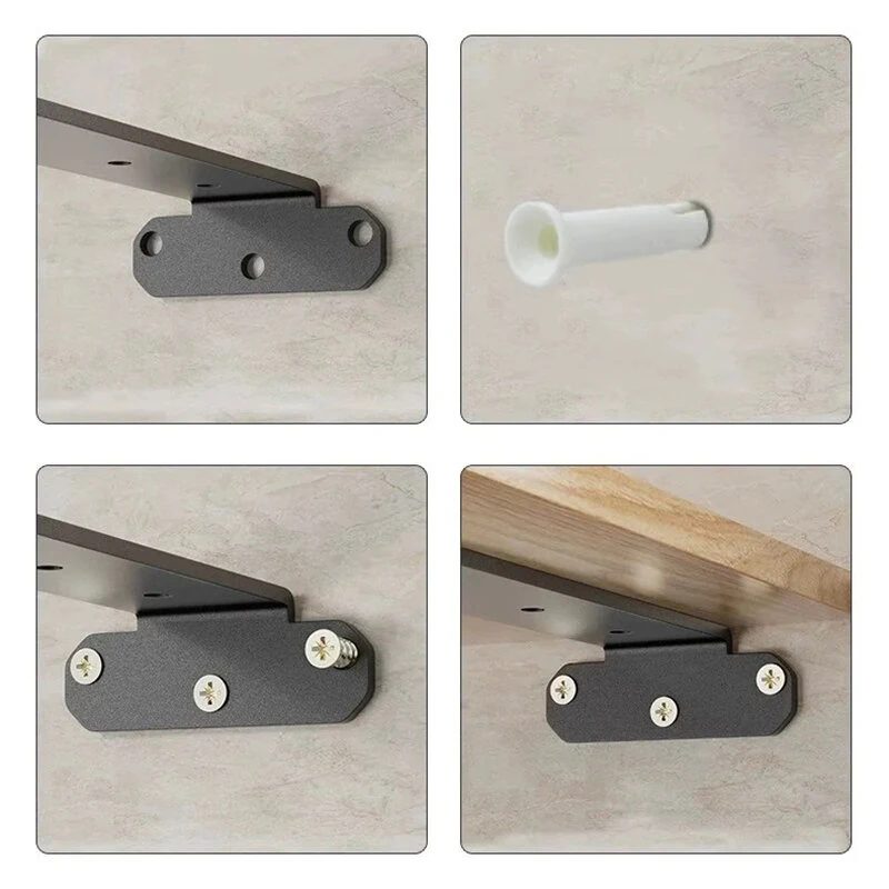 Hidden Tripod Wall Shelf Brackets - Black Cold Rolled Steel - 200kg Load Bearing - Anti-Rust & Easy Installation - Image 3