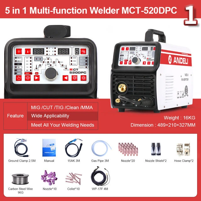 ANDELI MCT-520DPC 5-in-1 Welding Machine - TIG MIG MMA Plasma Cutter - Image 3