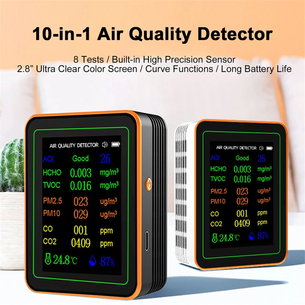Air Quality Monitor - 10 in 1 Tester for PM2.5 CO2 TVOC & Humidity | 2.8 Display - Image 2