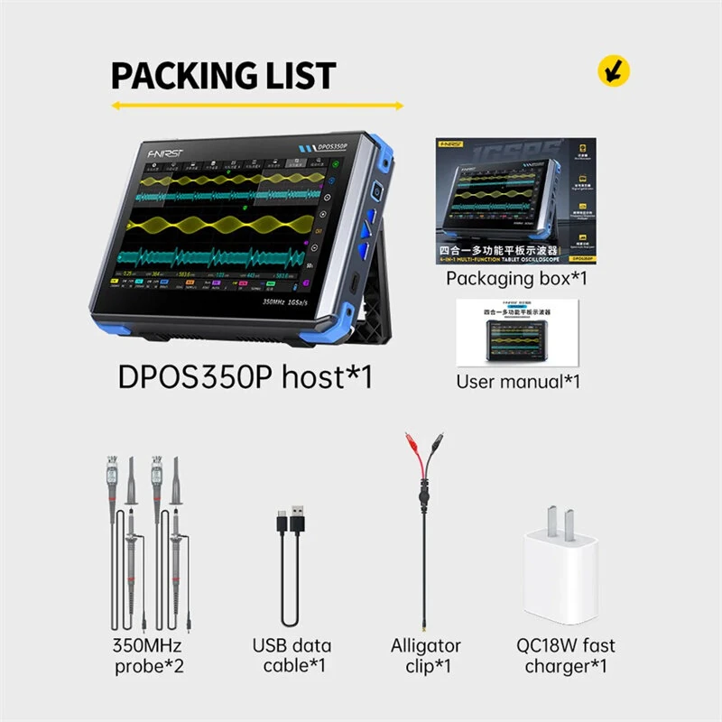 FNIRSI DPOS350P 4-in-1 Tablet Oscilloscope | 350MHz 1GSPS - Signal Generator & Analyzer - Image 4