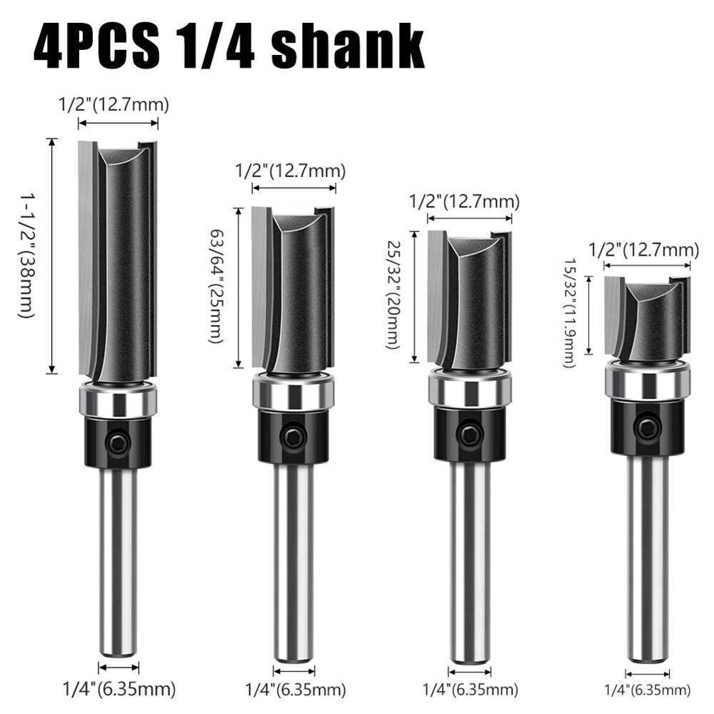 LAVIE 4pcs 1/4 Inch Shank Straight Router Bit | 6mm with Bottom Bearing | Woodworking Trimming Cutter - Image 4