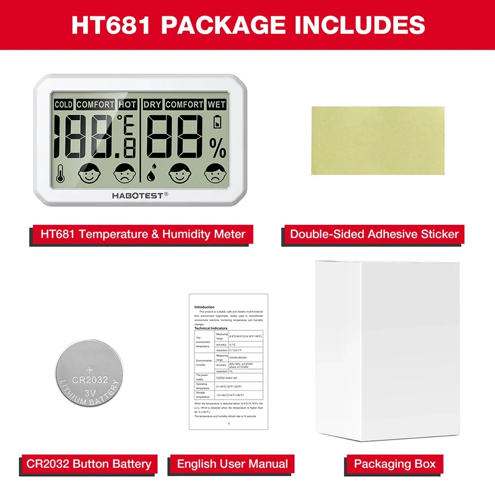 HABOTEST HT681 Digital Thermometer Hygrometer - 2Pcs Mini Weather Station | LCD Temperature Humidity Meter - Image 2