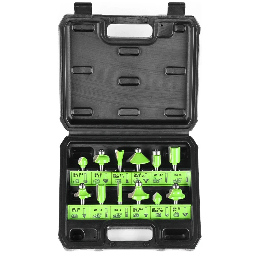 12PCS Router Bit Set - 1/4 Inch Shank Tungsten Carbide for Hardwood & Plywood - Image 5