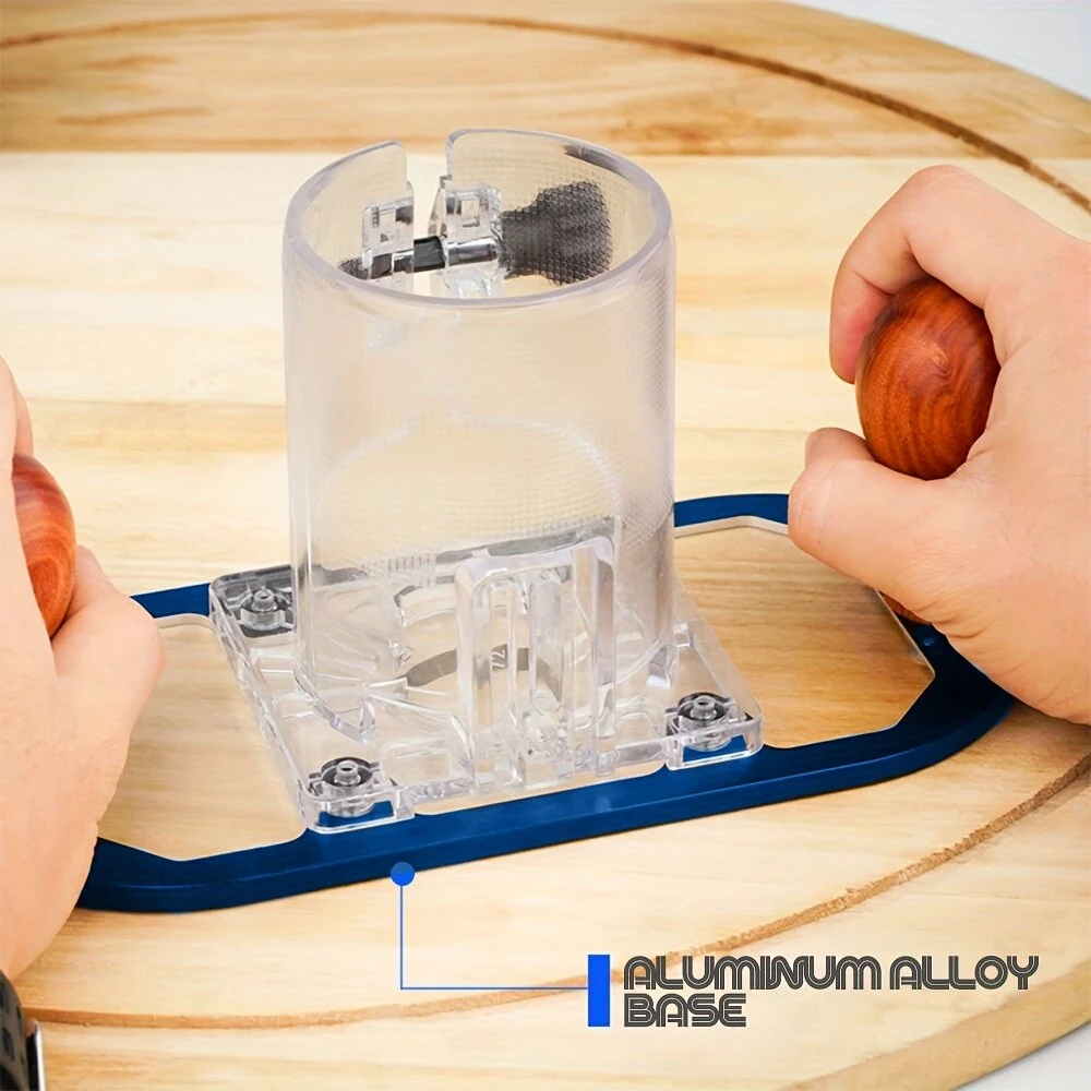 Bosch Trimming Machine Router Plunge Base - 65mm Acrylic Design with Wooden Handles for Precise Depth Control - Image 4