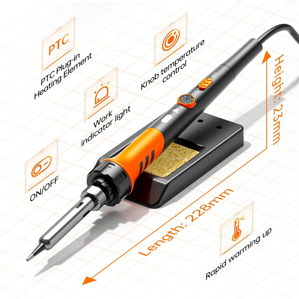 Premium 60W Adjustable Temp Soldering Iron Kit 200-450°C | Ceramic Heater with Solder Tips, Wire & Pump - Image 4