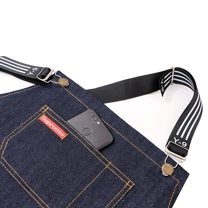 Denim Kitchen Cooking Apron - Adjustable Cotton Strap & Large Pockets - Blue - Image 4