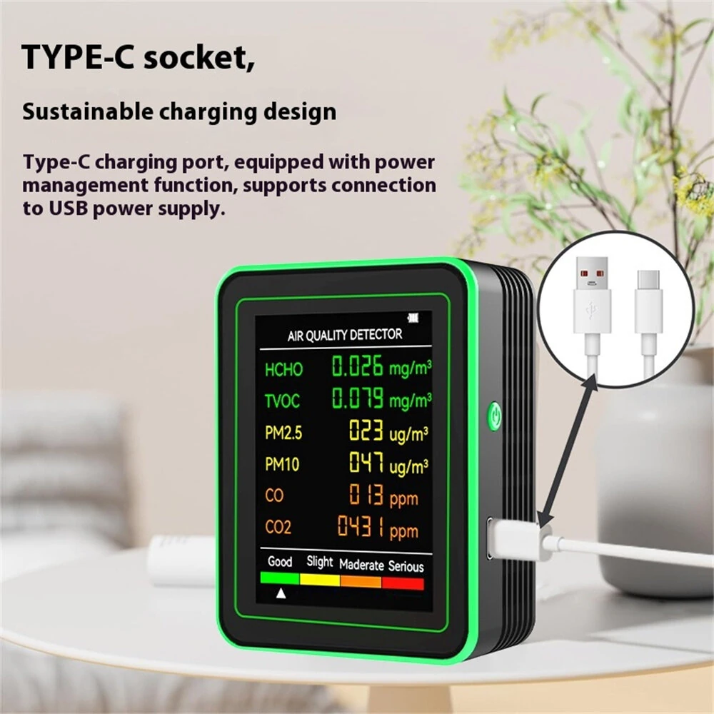 6-in-1 Air Quality Monitor - HCHO TVOC PM2.5 CO2 Tester | USB-C Rechargeable - Image 5