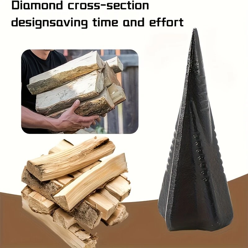 Manual 4-Way Log Splitter - Diamond Steel Wedge with Anti-Rust Coating | Labor Saving Sledgehammer Tool - Image 3