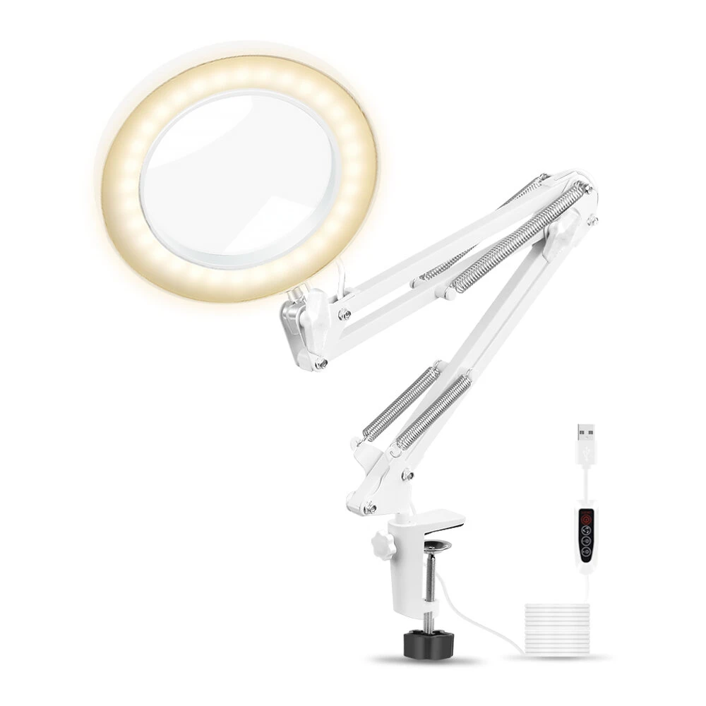LED Magnifying Lamp - 5X Glass Lens, 3 Color Modes, Metal Swing Arm Desk Light - Image 3