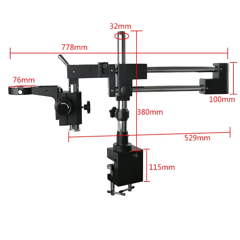 Double Boom Stand | Dual Arms Industrial Stereo Microscope Holder with 76mm Focus Ring - Image 4