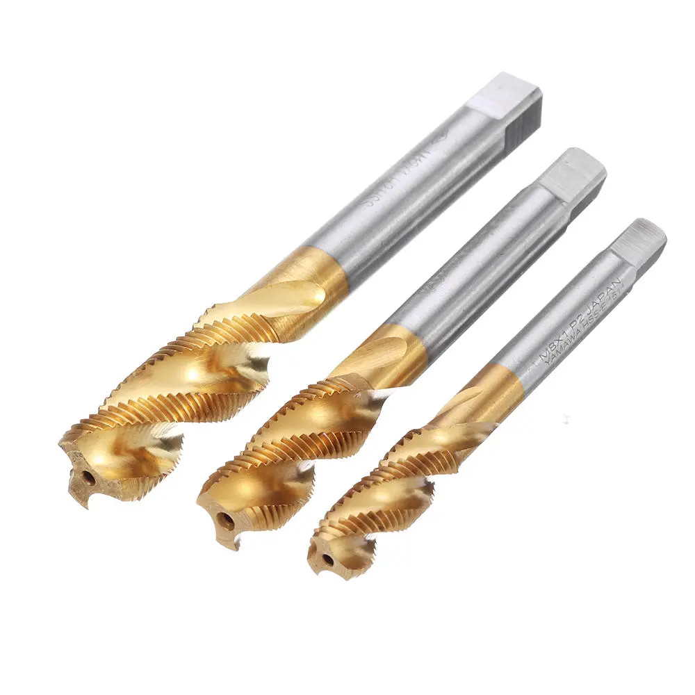Drillpro M8 M10 M12 HSS Titanium Coated Spiral Flute Tap | Metric Thread - Image 3