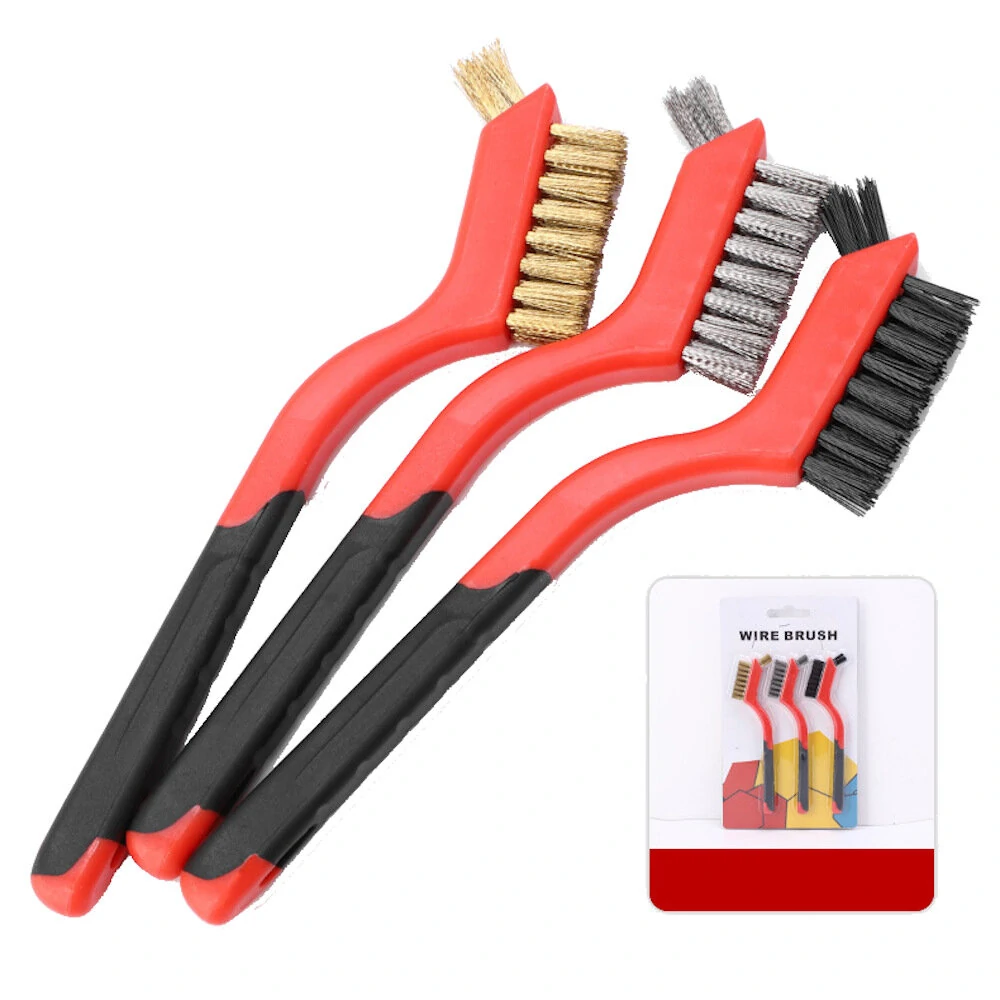 3pcs Wire Brush Set - Stainless Steel & Copper - Curved Handle Grip for Rust Cleaning - Image 2
