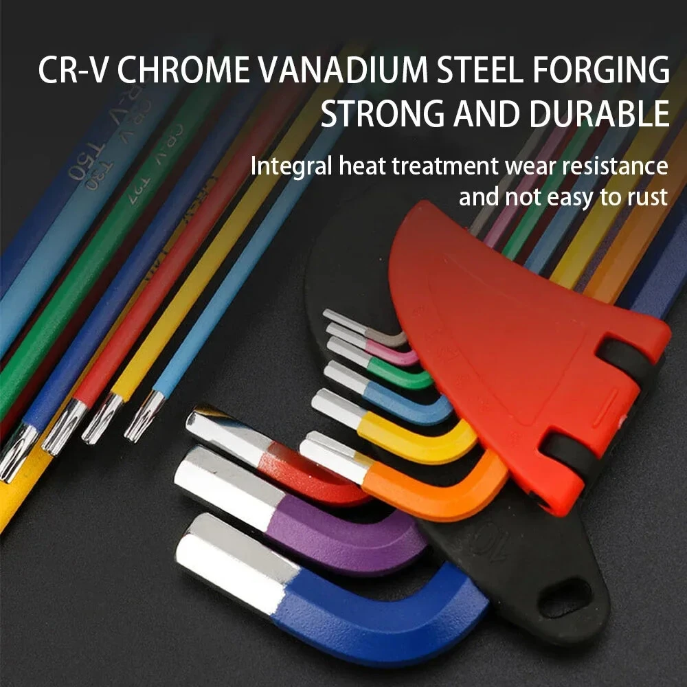 S2 Alloy Steel L-Shaped Wrench Set - 9pcs Ball Head & M-Type - Color Coded - Image 3