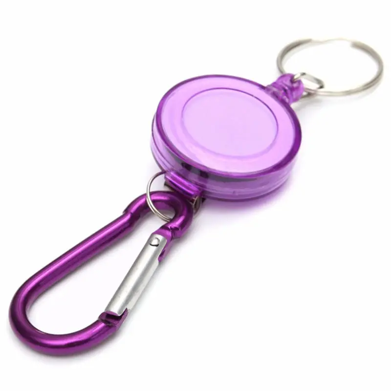 Badge Reel Telescopic Key Holder | Retractable Carabiner Keychain - Purple - Image 2