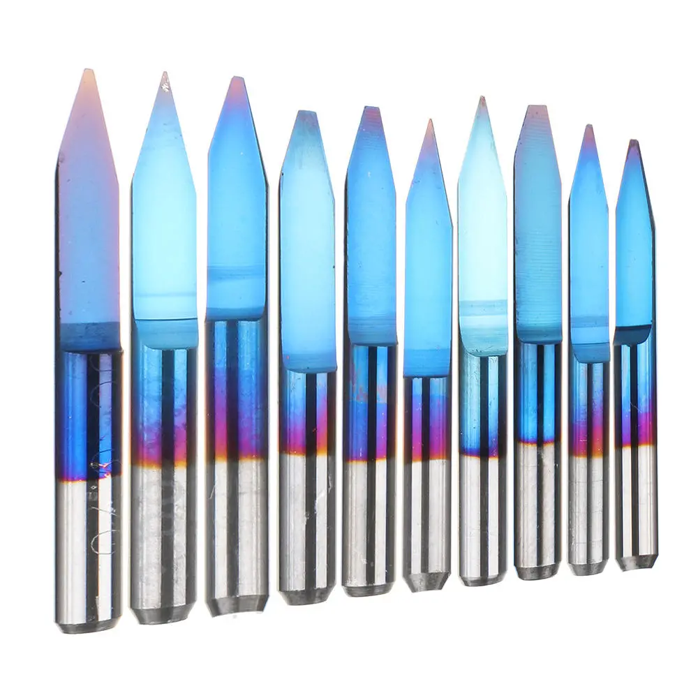 Drillpro 10pcs 0.1-1.5mm Blue Nano Carbide PCB Engraving Bits | 30 Degree Router Tool - Image 3