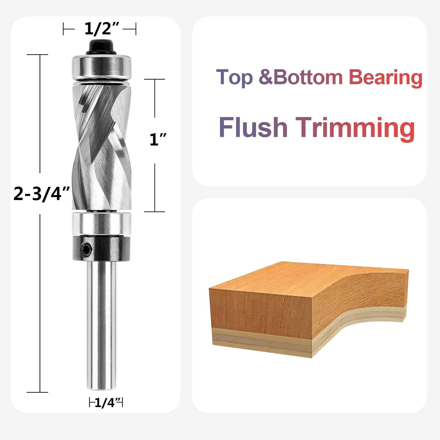 Whiteside Router Bits 1/4 Inch Shank Carbide Compression Flush Trim Bit | 1/2 Inch Cutting Dia with Top & Bottom Bearing - Image 3