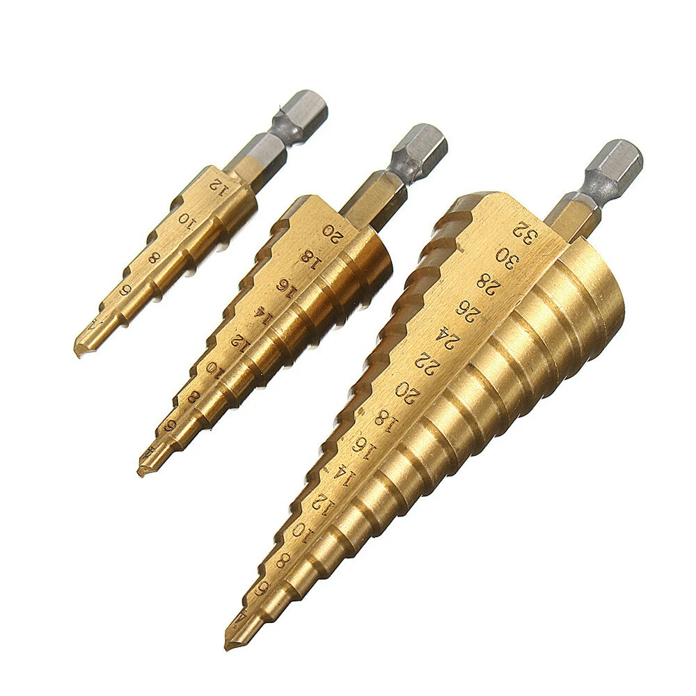 Drillpro 3pcs HSS Titanium Step Drill Bit Set | 4-32mm | Hex Shank - Image 2