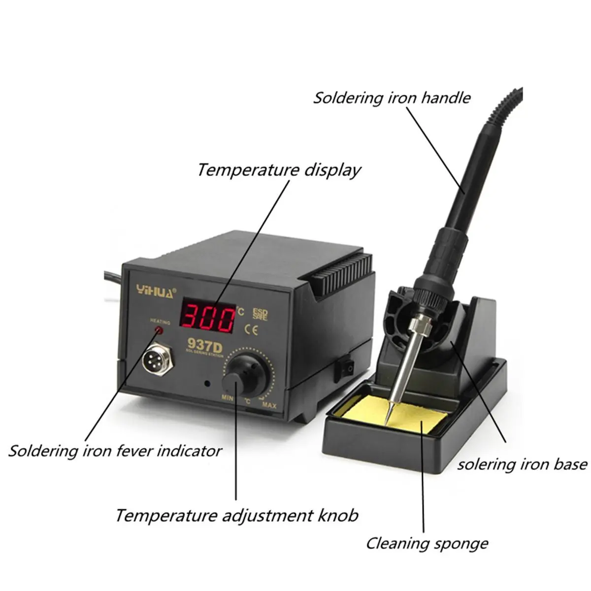YIHUA 937D 75W Digital Soldering Station | 220V with 4 Tips & Lead Welding Tool Kit - Image 2